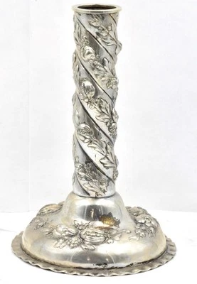 Antiguo palo de vela único diseño giro floral Repousse profundo plata 800 6,5" Foto 1 de 4