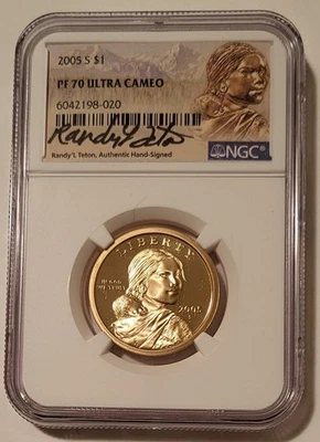 2005 S Native American Sacagawea Dollar PF70 UC NGC Randy'L Teton Signed (B) - Image 1 of 2