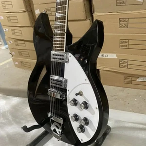 6 Strings Black ElectricGuitar Semi-Hollow Body R Tail Bridge Rosewood Fretboard - Picture 1 of 6