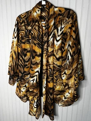Notations Jacket Womens 2X Brown Animal Print Sheer Open Front Kimono Cardigan - Image 1 of 4
