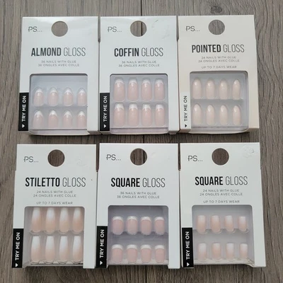 Womens PS Primark Gloss False Nails Stick On Press On Full Cover with Glue