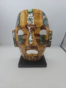 Maschera madreperla viso pietra preziosa Abalone vintage su supporto marmo nero - Foto 1 di 17