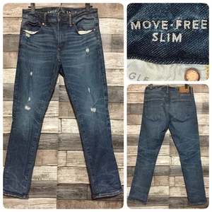 American Eagle Airflex Move Free Slim Jeans Men’s 30x30 Blue Distressed Denim - Picture 1 of 10