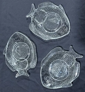 Fischform geprägt Klarglas Cocktail Geschirr Teller 3er Set - Bild 1 von 4