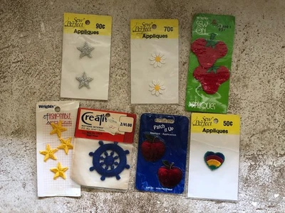 Vtg Embroidered Patch Mix Lot Stars Heart Flowers Strawberry Apples 7 Packages - Image 1 of 4
