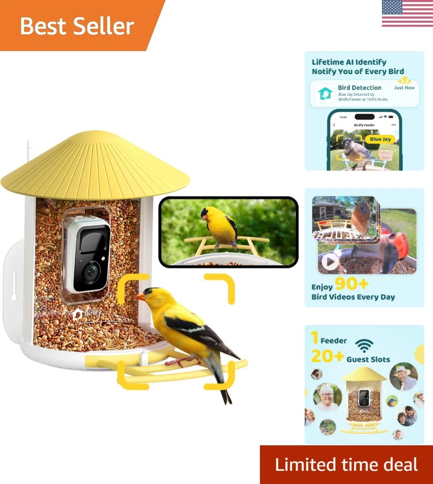 NETVUE by Birdfy AI Smart Bird Feeder w/Camera AI Auto Capture Birds Yellow