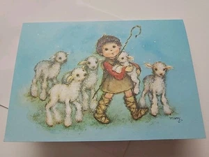 Hallmark Girl Carrying Lamb Lambs Merry Christmas Holiday Greeting Card - Picture 1 of 5