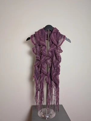 Purple Ruffle Knit Scarf with Fringe Edges - Image 1 of 4