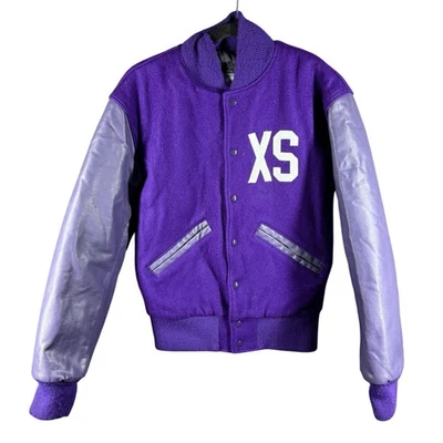 Neff letterman Varsity Jacket XS Wool Blend Purple Snap Button Vintage Sample - Image 1 of 4