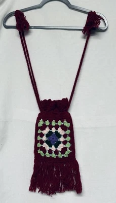 Vintage Crochet Afghan Granny Square Drawstring Strap Purse Hippie Boho Festival - Image 1 of 4
