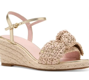 Kate Spade Damen-Espadrille-Plateausandale Leder Schleife Riemen Keilabsatz 9,5 B GOLD - Bild 1 von 9