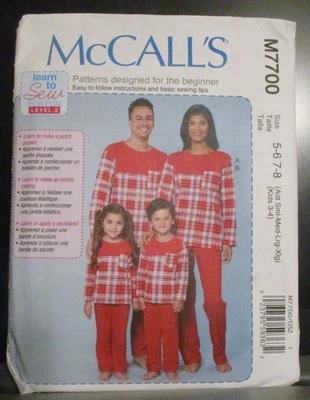 Pijama Pullover Familiar McCall’s M7700 Patrón de Costura Hombres/Mujeres S-XL y Niños 3-4 Foto 1 de 2