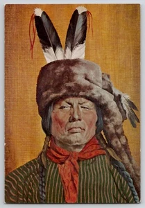 Native American Indian Flathead Feather Hat Gabriel Karden Art Postcard 1975 - Picture 1 of 2