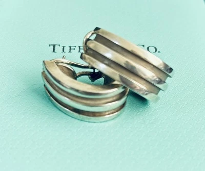 Tiffany & Co. Atlas Hoop Earrings 925 Silver Omega Pierced 17.4 Grams Pouch - Image 1 of 2