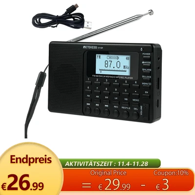 RETEKESS V115P Tragbares Radio,AM FM SW WB Radio,Digitales Stereoradio mit Bluetooth