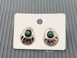 Pendientes perforados vintage de plata de ley 925 con pata de oso Zuni - Imagen 1 de 3