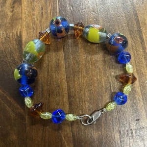 Bracciale perle di vetro in argento sterling 8,25" grammi 25,56 - Foto 1 di 4