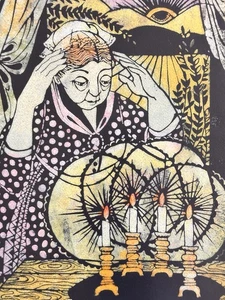 Louise August woodblock Summoning the Spirits seance - Picture 1 of 8