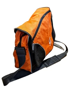 Kenneth Cole Reaction Flap-over Canvas Messenger Bag Black Orange EUC - Picture 1 of 8