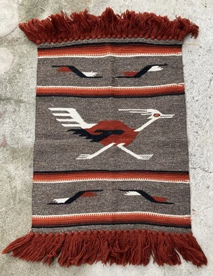 Alfombra manta de lana tejida a mano Kilim suroeste mexicano vintage diseño corredor de carretera Foto 1 de 2