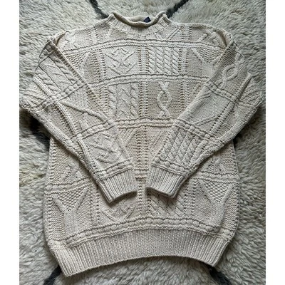 Vintage Gap Sweater Pullover Turtleneck heavy cream linen Cable Hand Knit sz M - Image 1 of 4