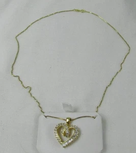 Schöne vergoldete Sterlingsilber JJT Herz CZ Anhänger 18" Kette Halskette - Bild 1 von 2