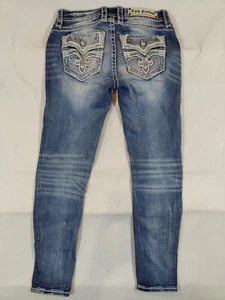 Rock Revival Jeans Womens 28 Mid-Rise Ankle Skinny Embellished Pocket Denim Blue - Picture 1 of 11