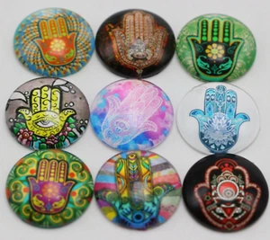 20 Pcs 20mm Photo Image Hamsa Hand Flatback Round Glass Cabochon Dome Cover - Picture 1 of 10