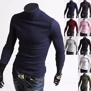 Nuevo Para hombres Tejido Cuello de Tortuga Suéter Ajustado Mangas Largas Pullover Top W9374 S/M - Imagen 1 de 11