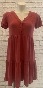 Damen Kurzarm Knopfleiste Stufen Babydoll Kleid Größe XS Knox Rose - Bild 1 von 7