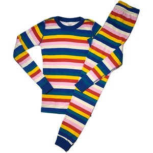 Hanna Andersson Girls 12 Stripe 2pc Organic Pajama Set Sz 150 Rainbow Cotton - Picture 1 of 3