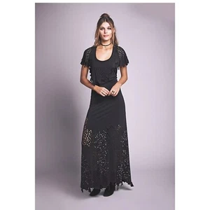 Cecilia De Bucourt x Free People Size XS Cut Work Maxi Dress Black LBD Grunge - Picture 1 of 10