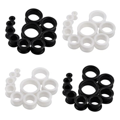 4X 4-25MM SILIKON FLESH TUNNEL PLUG EAR OHR TUBE PIERCING FLEXIBEL SCHWARZ WEISS - Bild 1 von 4