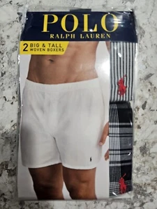 2 GENUINE RALPH LAUREN POLO BIG & TALL BLACK GRAY WOVEN COTTON BOXERS UNDERWEAR - Picture 1 of 6