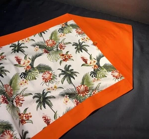 Homemade Table Runner Tropical Floral And Orange Fabric With button - Picture 1 of 3