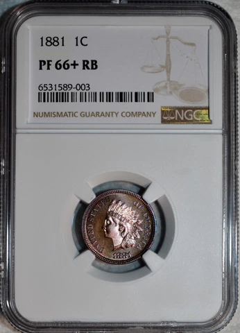 NGC PF-66+ RB 1881 Indian Head Cent, Stunningly Mirrored, Superb Gem Proof! Cover