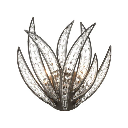 ELK LIGHTING 16361/2 Naples 2-Light Sconce in Dark Graphite with Clear Crystal Cover