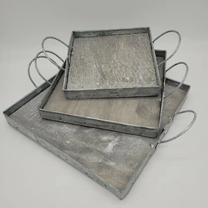 3er Set Tablett Tabletts Holztabletts inkl Griffe 3 verschieden Größen Grau - Bild 1 von 12