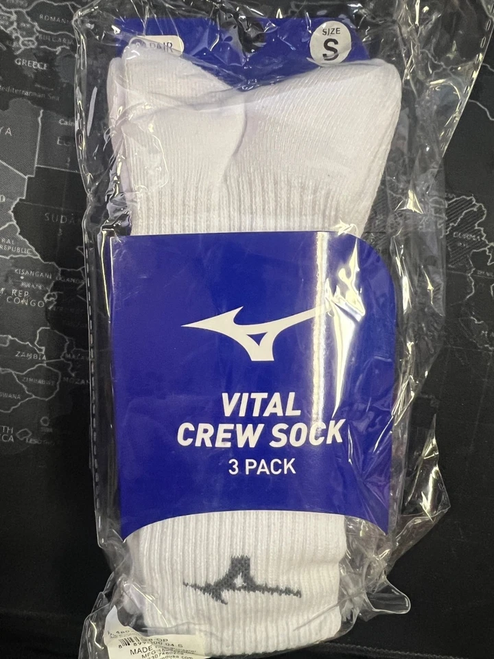 Paquete de 3 calcetines Mizuno Vital Crew, blancos, PEQUEÑOS Foto 1 de 1