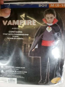 Costume classico vampiro di Halloween ragazzi taglia M 8-10 mantello, Cummerbund, pantaloni - Foto 1 di 2