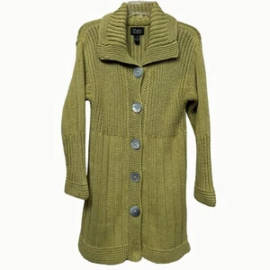Pure Handknit Womens Olive Green Long Cardigan Sweater S/M Mother Pearl Buttons - Picture 1 of 9