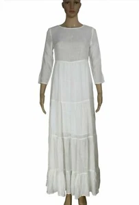 Urban Outfitter UO Josie Tiered Ruffle Maxi Dress White Long Sleeve Summer NEW S - Picture 1 of 4