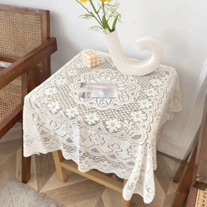 Solid Color Dinning Tables Cover Lace Embroidered Tea Table Cloth Home Decor - Picture 1 of 11