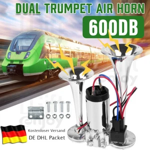 600DB Nebelhorn Lufthorn Drucklufthorn 12v kompressor Dual Fanfare PKW LKW Boot - Bild 1 von 11