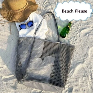 2025 New Extra Large Mesh Beach Bag Big Capacity Woven Shoulder Bag Travel UK - Picture 1 of 12