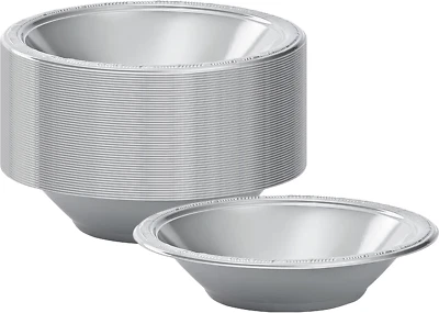 Silver Solid Color Premium Heavy Weight Plastic Soup Bowl (15 Oz.) 50 Count - El - Image 1 of 4