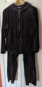 VTG Gloria Vanderbilt 2-Piece Hooded Velveteen Leisure Track Suit Black XL-XXL - Picture 1 of 17