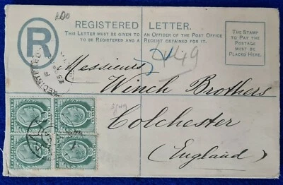 1906 Malta- England 2d +2d(block) KEVII Registered Letter Postal Stationary used - Image 1 of 2