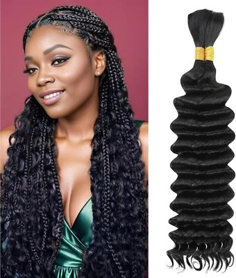 Human Braiding Hair for Boho Braids Deep Wave Bulk 2 Bundles 100g - Image 1 of 4