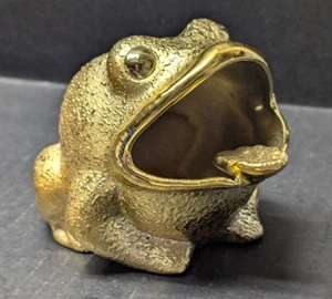 Vintage MCM Frog Ashtray Figural Open Mouth Splatter Gold Pottery Japan 3.25"H - Picture 1 of 7